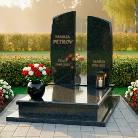 Католический памятник гранит/стекло на двоих - ПН237