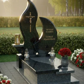 Православный памятник с крестом и мемориальным комплексом - ПН239