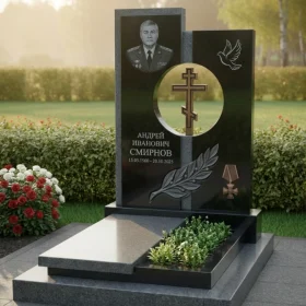 Элитный вертикальный гранитный памятник с крестом - ПН329