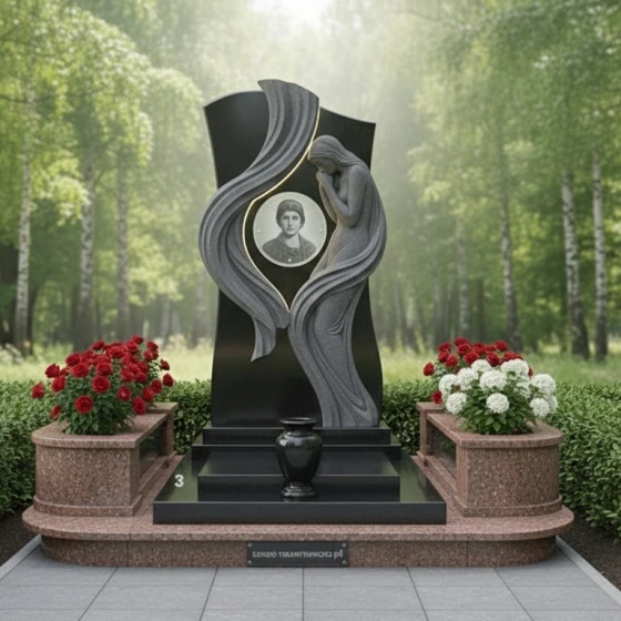 Надгробие со скорбящей женщиной и медальоном, гранит амфиболит