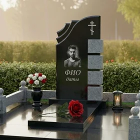 Гранитный вертикальный памятник с крестом для мемориального комплекса - ПН451