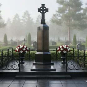 Элитный вертикальный гранитный памятник на одного - ПН677