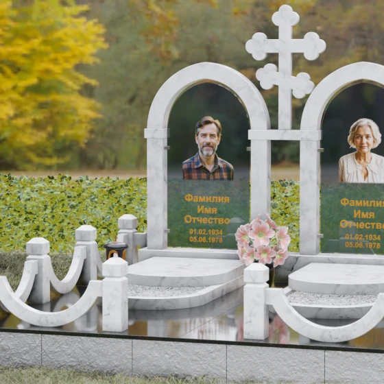 Комбинированный памятник с крестом и арками, мрамор Тассос, вид 4