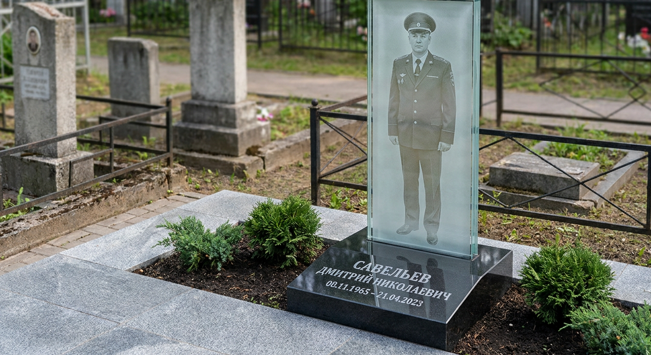 Пример дизайна: Памятник полицейскому на стекле в полный рост