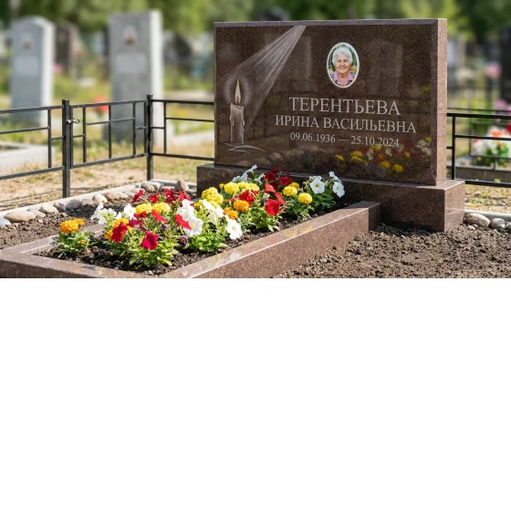 Памятник с лучом света и свечой из дымовского гранита с портретом