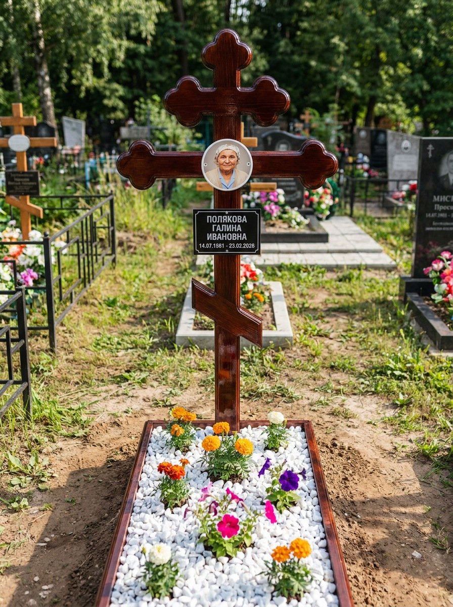 Портрет на памятнике в Уфе — Цветной портрет на овале 130×180 мм — на деревянный крест